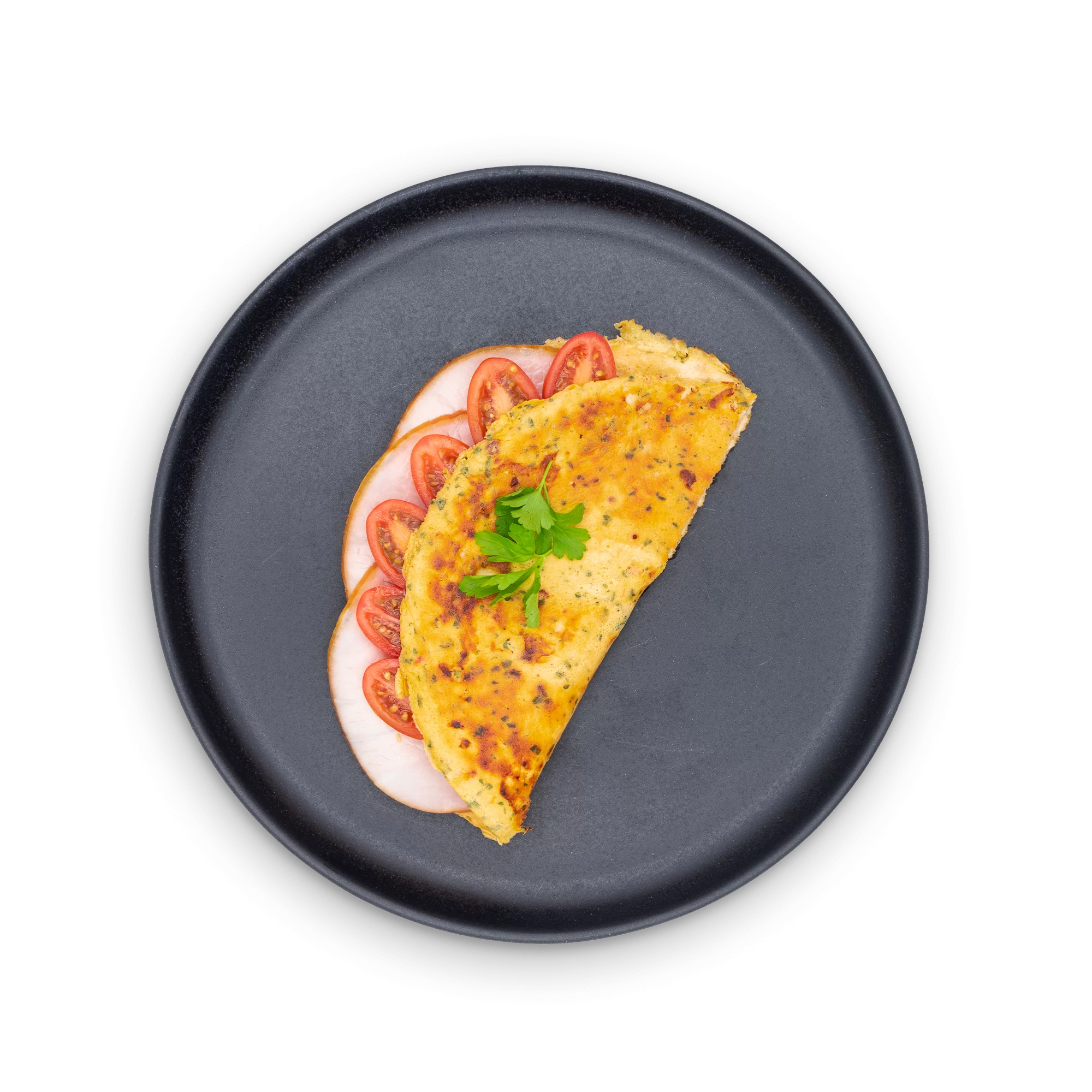 Omelette with ham and tomatoes