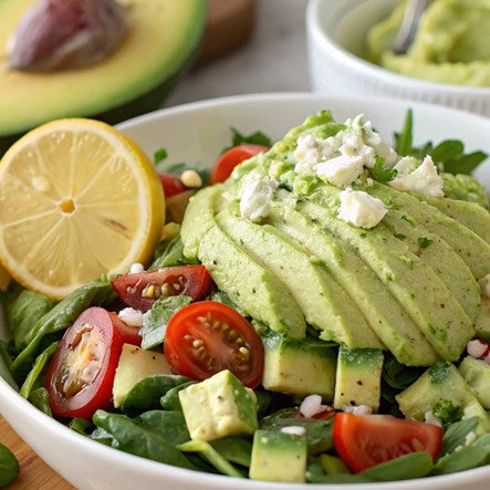 Avokaado-spinati salat feta ja kirsstomatitega